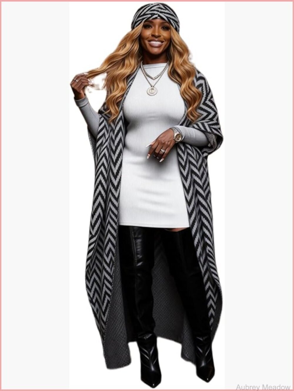 Fuzzy Long Cardigan Sweater with Batwing Sleeves and Matching Scarf